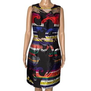 Trina Turk Multi Color Paisley Stripe Silk Blend Sheath Dress Size 4 NRTD17R001